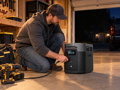 Portable Power Station Max 2048Wh, Pre-dawn darkness, suburban garage