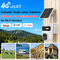 Dual Lens 4G LTE Cellular Security Camera Outdoor,365 Day Unlimited Data,