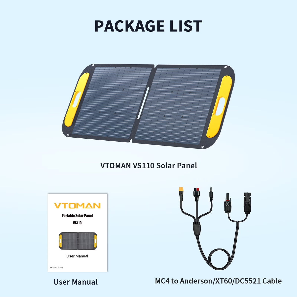 VS110 Portable Solar Panel 110W,19V Foldable Solar Panel with 23% High Efficiency,Ip67 Waterproof & Adjustable Kickstands for Home, Camping, RV, Outdoor Adventures