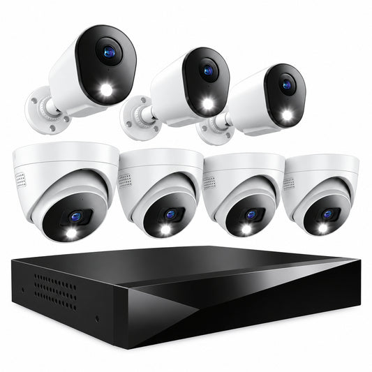 12 Channel 2TB DVR Security System and 8 Wired 2K Deterrence Cameras - 4 Bullet 4 Dome