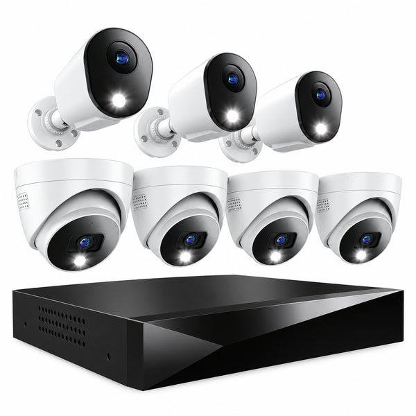 12 Channel 2TB DVR Security System and 8 Wired 2K Deterrence Cameras - 4 Bullet 4 Dome
