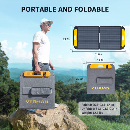 VS110 Portable Solar Panel 110W,19V Foldable Solar Panel with 23% High Efficiency,Ip67 Waterproof & Adjustable Kickstands for Home, Camping, RV, Outdoor Adventures