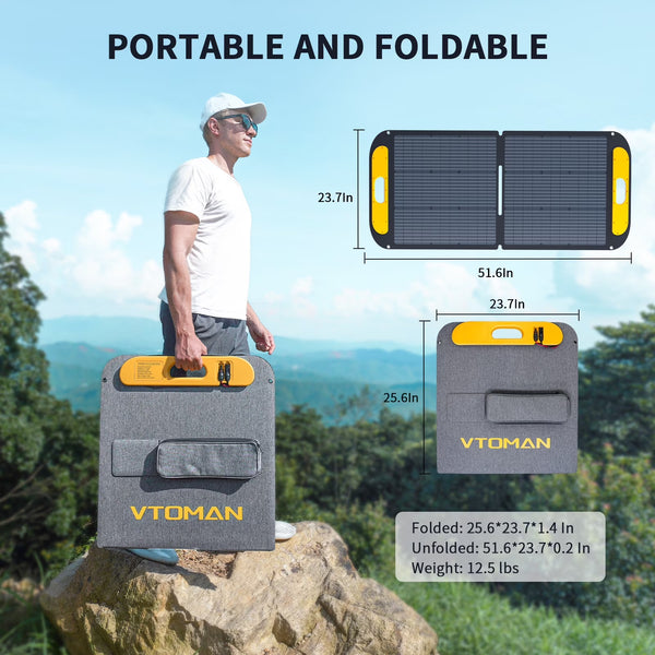 VS110 Portable Solar Panel 110W,19V Foldable Solar Panel with 23% High Efficiency,Ip67 Waterproof & Adjustable Kickstands for Home, Camping, RV, Outdoor Adventures