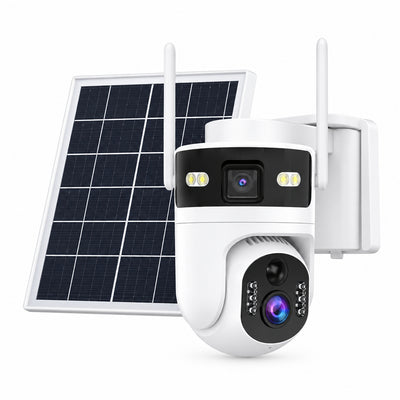 Outdoor Security Camera Built for Wireless Monitoring, Dual Lens PTZ, 4G LTE Cellular, Solar Powered, 2K Night Vision