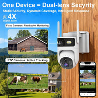 Dual Lens 4G LTE Cellular Security Camera Outdoor,365 Day Unlimited Data,