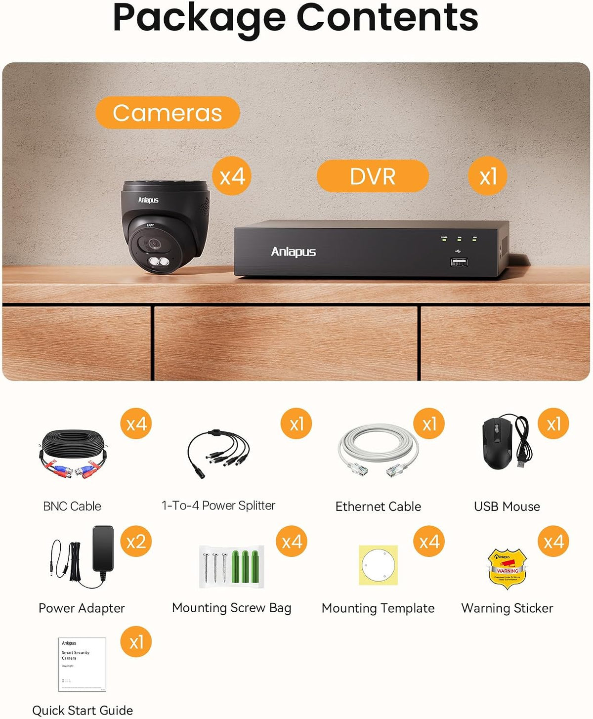 4K Wired Home Security Camera System, 4 X 8MP Dome Camera, 1TB HDD
