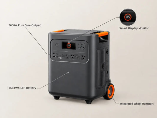 Jackery Homepower 3600 plus & 2X200W Solar Panels, 3584Wh, 3600W AC Output — Feature Infographic