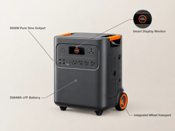 Jackery Homepower 3600 plus & 2X200W Solar Panels, 3584Wh, 3600W AC Output — Feature Infographic
